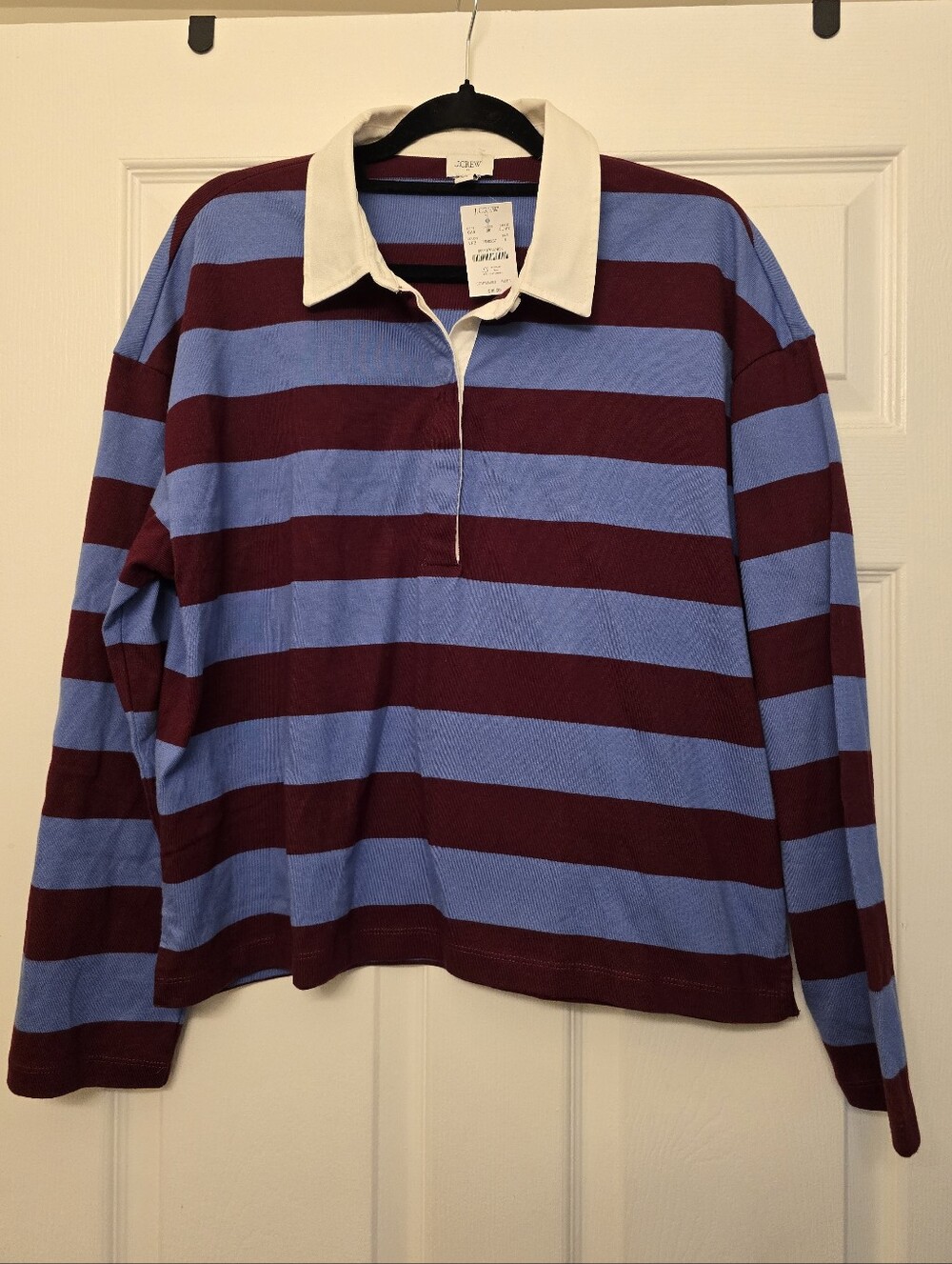 NWT J. Crew Factory Striped Rugby Polo Top, Blue and Burgundy - Size L - Picture 3 of 8